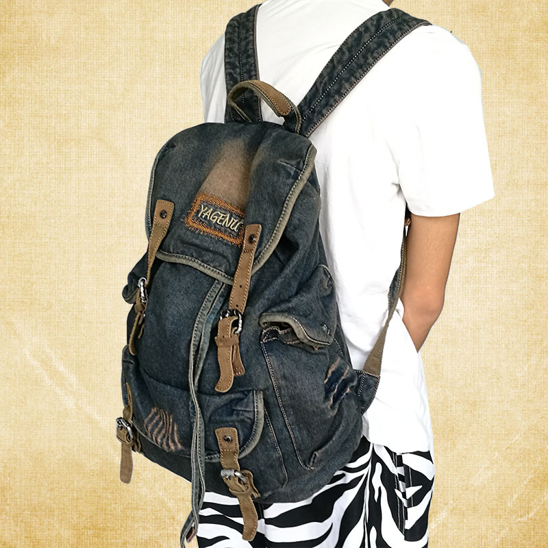 Canvas Backpack Casual - Retro-Canvas-Leder-Doppelschultertasche, lässiger Reise-Rucksack, große Kapazität, trendige