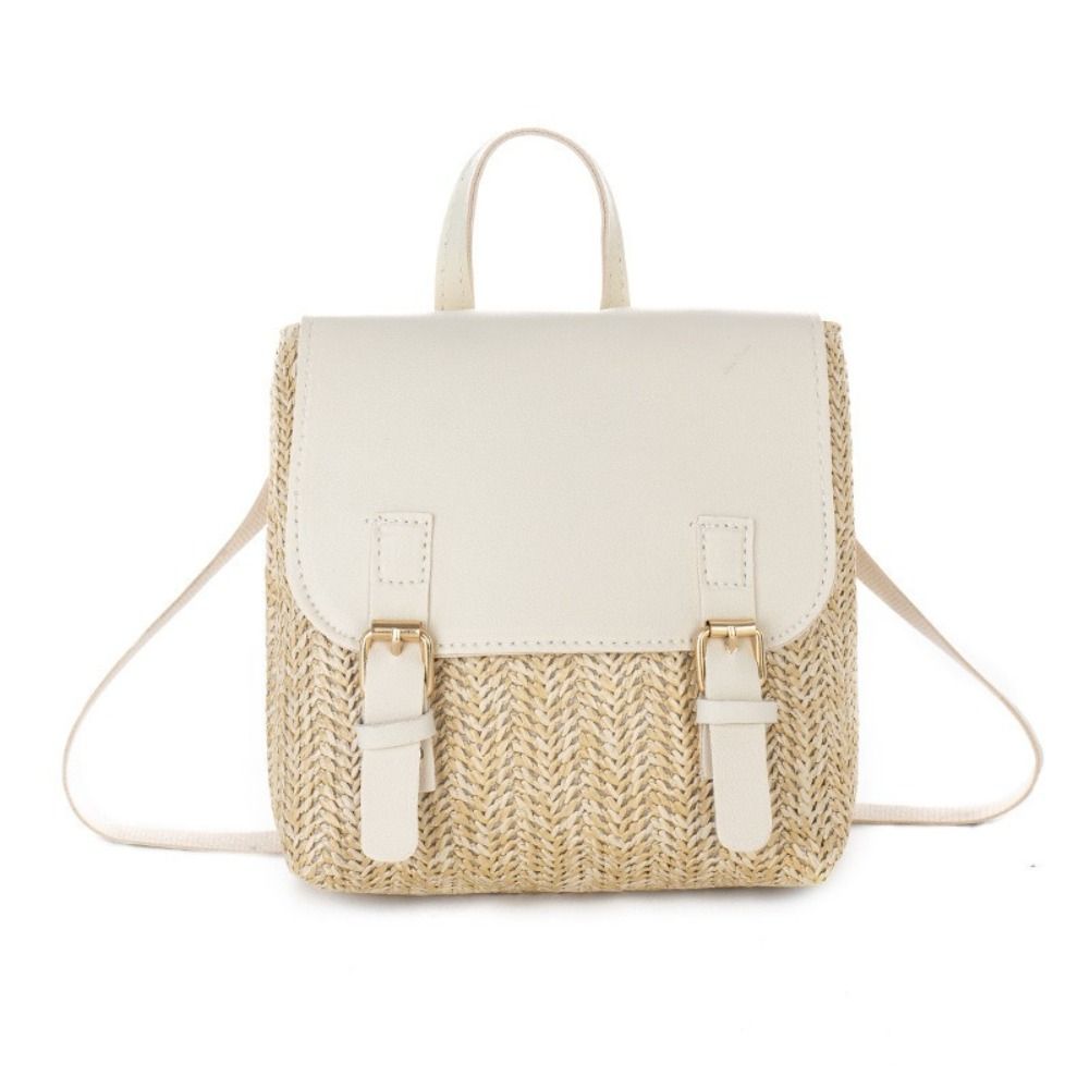 Fashion Backpack Women - Vielseitige Tasche PU-Leder Stroh-Rucksack Retro-Design Eleganter