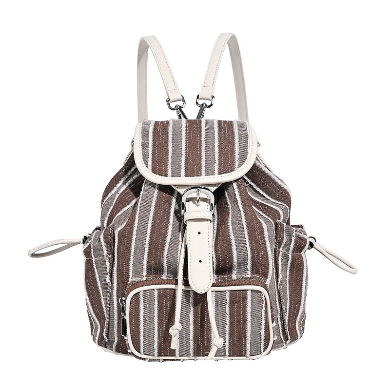 Canvas Backpack Casual - Koreanischer Rucksack im Streifenmuster mit Kordelzug,